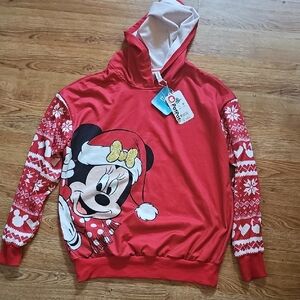 New Christmas Red Minnie Mouse Hoodie with Festive Sleeves